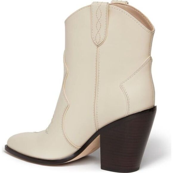 PAIGE $378 Porter Ankle Boot Ivory Western Pointed Toe Leather Block Heel Women’ - Picture 11 of 13